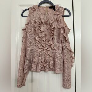 Bcbg long sleeve beige top , open shoulders size xs